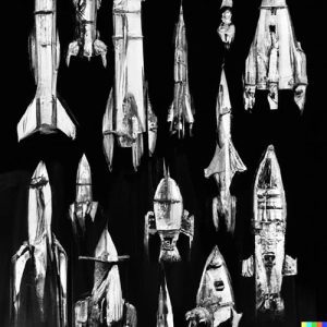 DALL·E 2022-08-12 12.33.06 - collection of rocketships, ID sketch, digital art