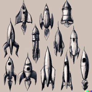DALL·E 2022-08-12 12.33.17 - collection of rocketships, ID sketch, digital art