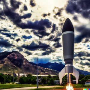 DALL·E 2022-08-12 12.33.38 - HDRI stylized photograph of a rocketship launching in Provo Utah