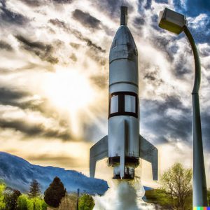 DALL·E 2022-08-12 12.33.51 - HDRI stylized photograph of a rocketship launching in Provo Utah