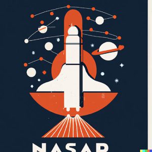 DALL·E 2022-08-12 12.34.55 - Retro logo of a cartoonish rocketship in the style of NASA poster art